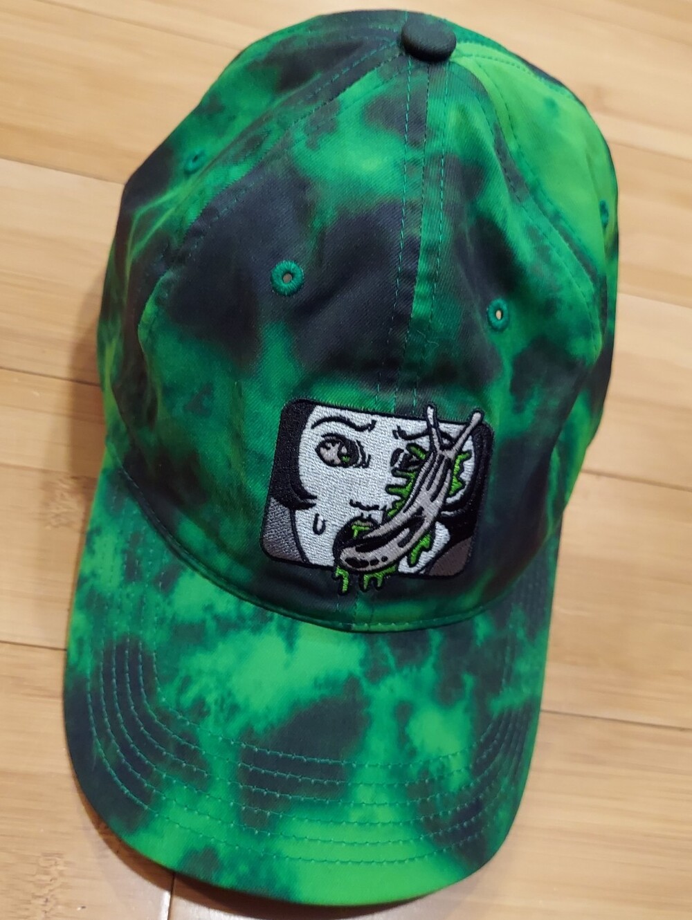 Spencer's Junji Ito Slug Girl Green & Black Tie Dye Dad Hat Baseball Hat